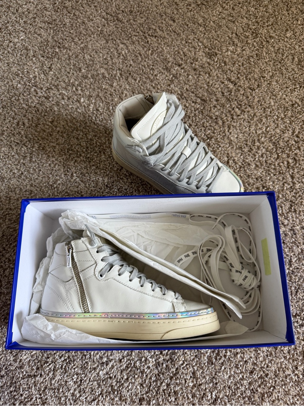 White High Top Sneakers with Iridescent Trim - Picture 5 of 6